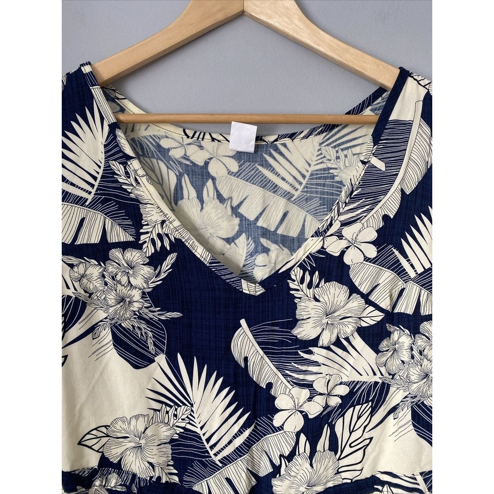 Palmwave Tropical Hawaiian Floral Print Shift Dress L Waist Tie Sleeveless Rayon - Picture 3 of 5